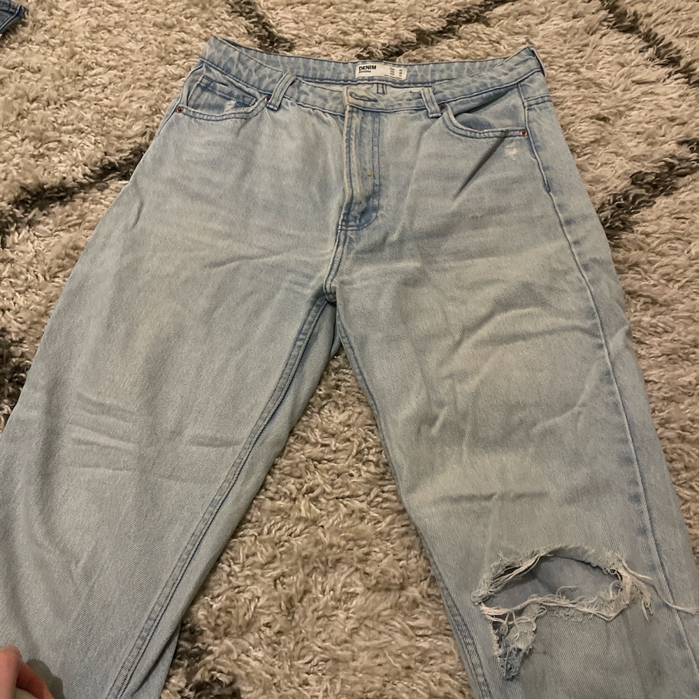 Bershka Distressed Light Blue Mom Jeans